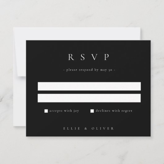 Zwart Elegant Boho Huwelijk Modern RSVP Kaartje (Voorkant)