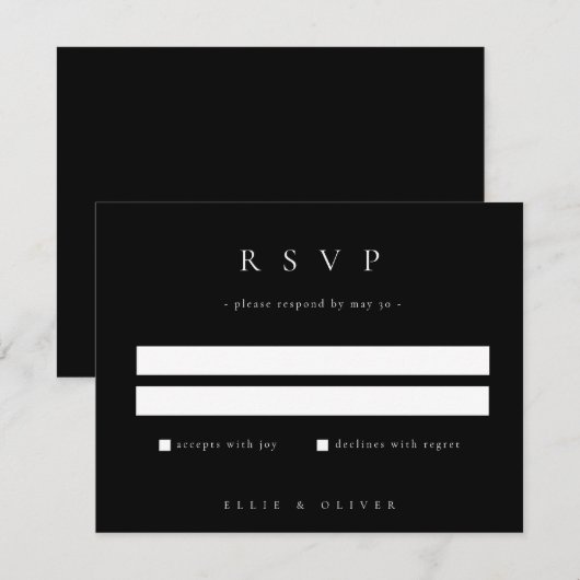 Zwart Elegant Boho Huwelijk Modern RSVP Kaartje (Voorkant / Achterkant)