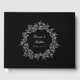 Zwart Elegant Botanisch Paar Logo krans Gastenboek