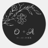 Zwart Elegant Bruiloft Monogram Envelop Afdichting Ronde Sticker (Voorkant)