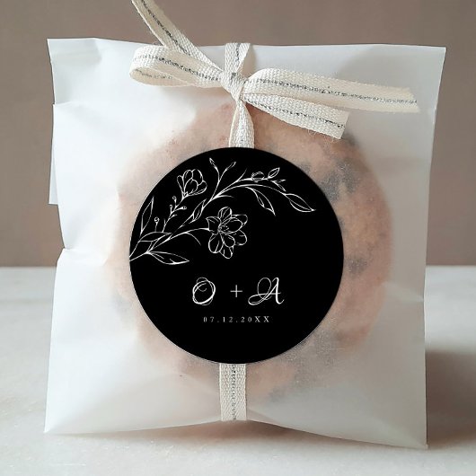 Zwart Elegant Bruiloft Monogram Envelop Afdichting Ronde Sticker