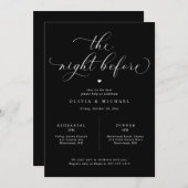 Zwart Elegant bruiloft repetitie diner Kaart (Voorkant / Achterkant)