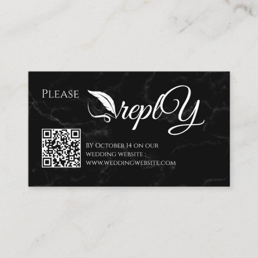 Zwart Elegant Bruiloft RSVP | Minimalist QR-code Informatiekaartje (Voorkant)