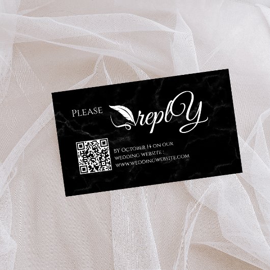 Zwart Elegant Bruiloft RSVP | Minimalist QR-code Informatiekaartje