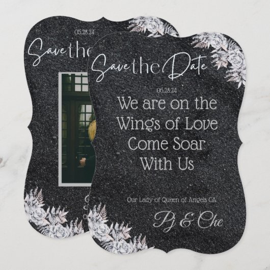 Zwart Elegant Bruiloft Save The Date (Voorkant / Achterkant)