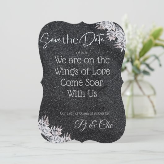 Zwart Elegant Bruiloft Save The Date (Staand voorkant)