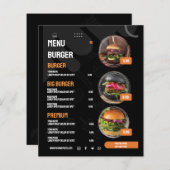 Zwart Elegant Burger Restaurant Menu Uitnodiging (Voorkant / Achterkant)