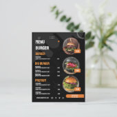Zwart Elegant Burger Restaurant Menu Uitnodiging (Staand voorkant)