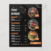 Zwart Elegant Burger Restaurant Menu Uitnodiging (Voorkant)