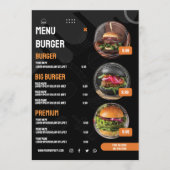 Zwart Elegant Burger Restaurant Menu Uitnodiging (Voorkant)