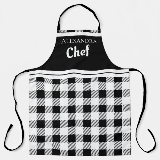 Zwart Elegant Chef Buffalo Pset Black White Apron Schort (Voorkant)