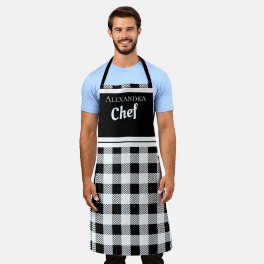 Zwart Elegant Chef Buffalo Pset Black White Apron Schort (Gedragen)
