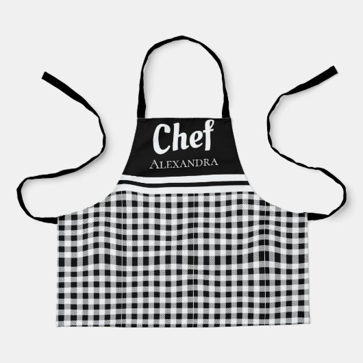Zwart Elegant Chef Buffalo Pset Black White Apron Schort (Voorkant)