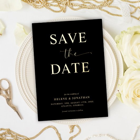 Zwart Elegant Chique Minimalist Save The Date Folie Uitnodiging