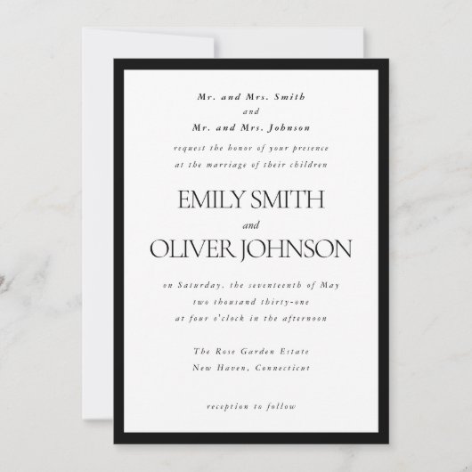 Zwart Elegant Classic Lijst Bruiloft Ouders Host Kaart (Voorkant)