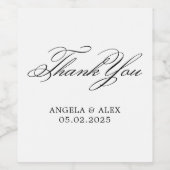 Zwart Elegant Classic Wedding Dank u Wijn Etiket (Enkel label)