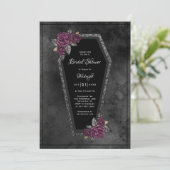 Zwart Elegant Coffin Gotisch Roos Vrijgezellenfees Kaart (Staand voorkant)