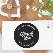 Zwart Elegant Custom Bruiloft Dank u Favor Ronde Sticker
