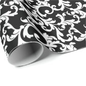 Zwart Elegant Damask Print Cadeaupapier (Rol Hoek)