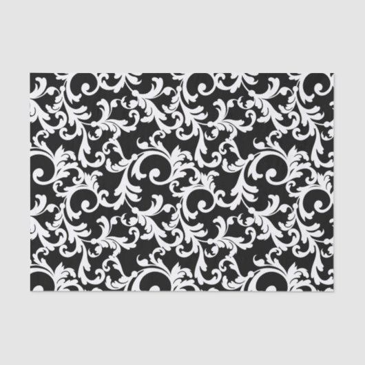 Zwart Elegant Damask Print Tissuepapier (Voorkant)