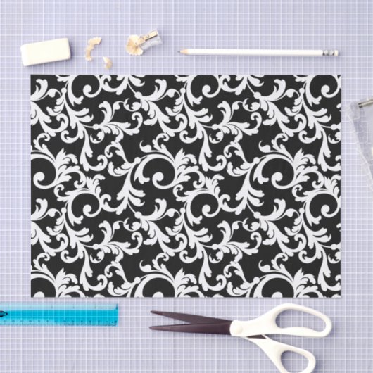 Zwart Elegant Damask Print Tissuepapier (Craft)