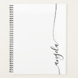 Zwart Elegant Delicate Handtekening Script Planner<br><div class="desc">Moderne minimalistische gepersonaliseerde planner voor haar terug naar school cadeau. De moderne meisjesachtige handtekening heeft een links uitgelijnd mooi, elegant zwart kalligrafie lettertype met glamoureuze decoratieve staarten. U kunt de effen witte achtergrond aanpassen aan uw favoriete kleur. Er kunnen een paar korte of lange namen zijn waarvoor u de lettergrootte...</div>