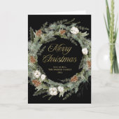 Zwart Elegant dennengroen | Goud Vrolijk Kerstfees Feestdagen Kaart (Voorkant)