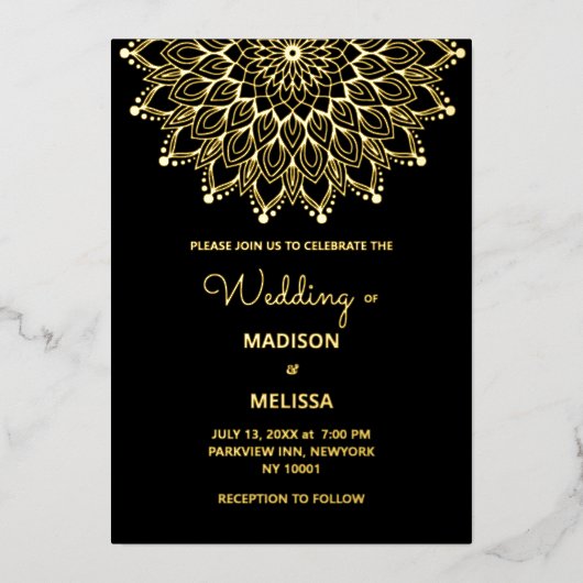 Zwart Elegant eenvoudige  bruiloft uitnodiging (Voorkant)