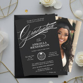 Zwart Elegant en Formeel Script Afstuderen Kaart