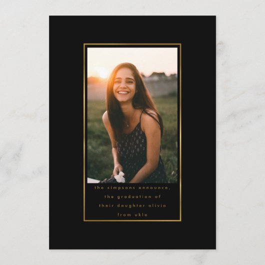 Zwart Elegant Faux Folie Foto University Afstudeer Kaart (Achterkant)