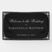 Zwart Elegant  Faux Silver Bruiloft Welkom Spandoek (Horizontaal)