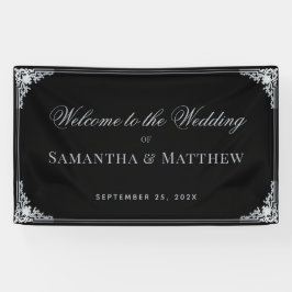 Zwart Elegant  Faux Silver Bruiloft Welkom Spandoek