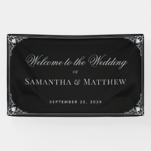 Zwart Elegant Faux Silver Bruiloft Welkom Spandoek