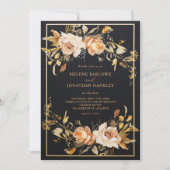 Zwart Elegant Floral Modern Bruiloft Kaart (Voorkant)