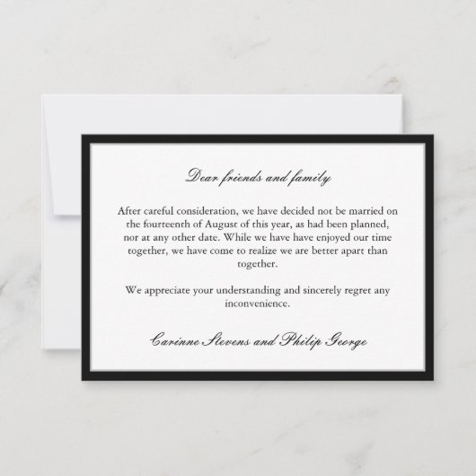 Zwart Elegant Gebroken Verloving Geannuleerde brui Kaart (Voorkant)