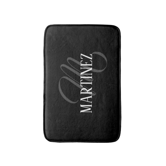 Zwart Elegant gepersonaliseerde achternaam | Naam Badmat (Voorkant Verticaal)