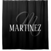 Zwart Elegant gepersonaliseerde achternaam | Naam Douchegordijn (Voorkant)
