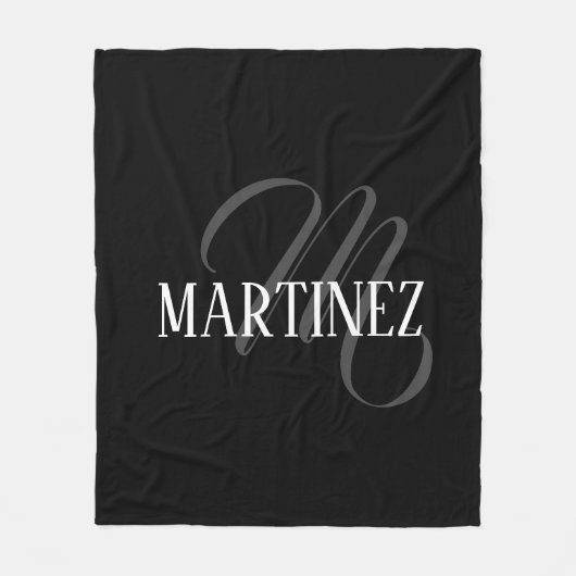 Zwart Elegant gepersonaliseerde achternaam | Naam Fleece Deken (Voorkant)