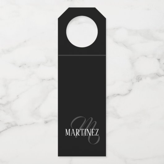Zwart Elegant gepersonaliseerde achternaam | Naam Flessenhanger (Achterkant)