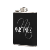 Zwart Elegant gepersonaliseerde achternaam | Naam Heupfles (Links)