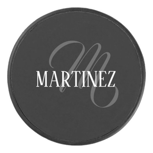 Zwart Elegant gepersonaliseerde achternaam | Naam Hockey Puck (Voorkant)