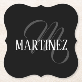 Zwart Elegant gepersonaliseerde achternaam | Naam Kartonnen Onderzetters