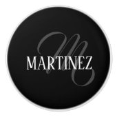 Zwart Elegant gepersonaliseerde achternaam | Naam Keramische Knop (Voorkant)