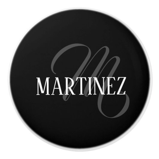 Zwart Elegant gepersonaliseerde achternaam | Naam Keramische Knop (Voorkant)