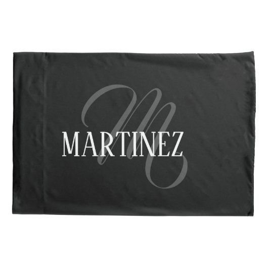 Zwart Elegant gepersonaliseerde achternaam | Naam Kussensloop (Achterkant)