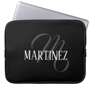 Zwart Elegant gepersonaliseerde achternaam   Naam Laptop Sleeve
