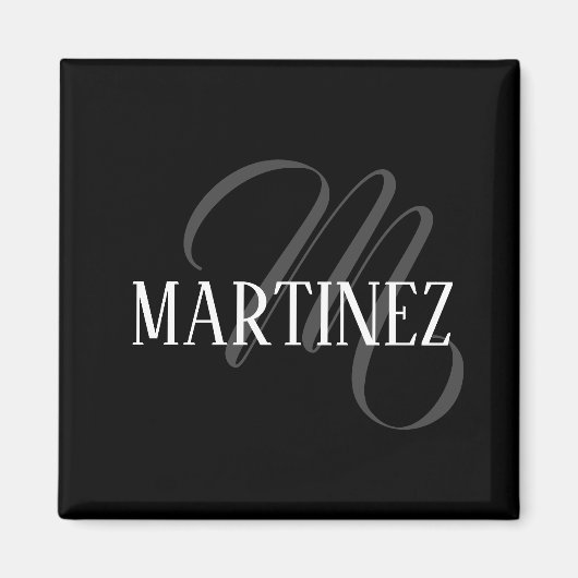 Zwart Elegant gepersonaliseerde achternaam | Naam Magneet (Voorkant)