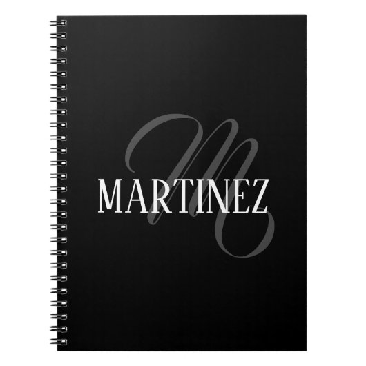 Zwart Elegant gepersonaliseerde achternaam | Naam Notitieboek (Voorkant)