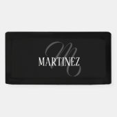 Zwart Elegant gepersonaliseerde achternaam | Naam Spandoek (Horizontaal)