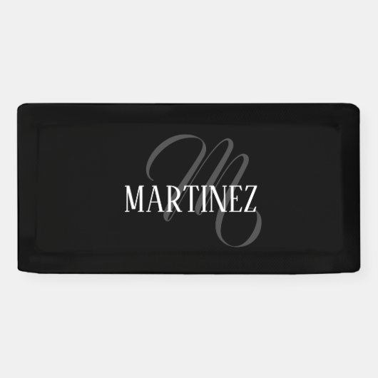Zwart Elegant gepersonaliseerde achternaam | Naam Spandoek (Horizontaal)